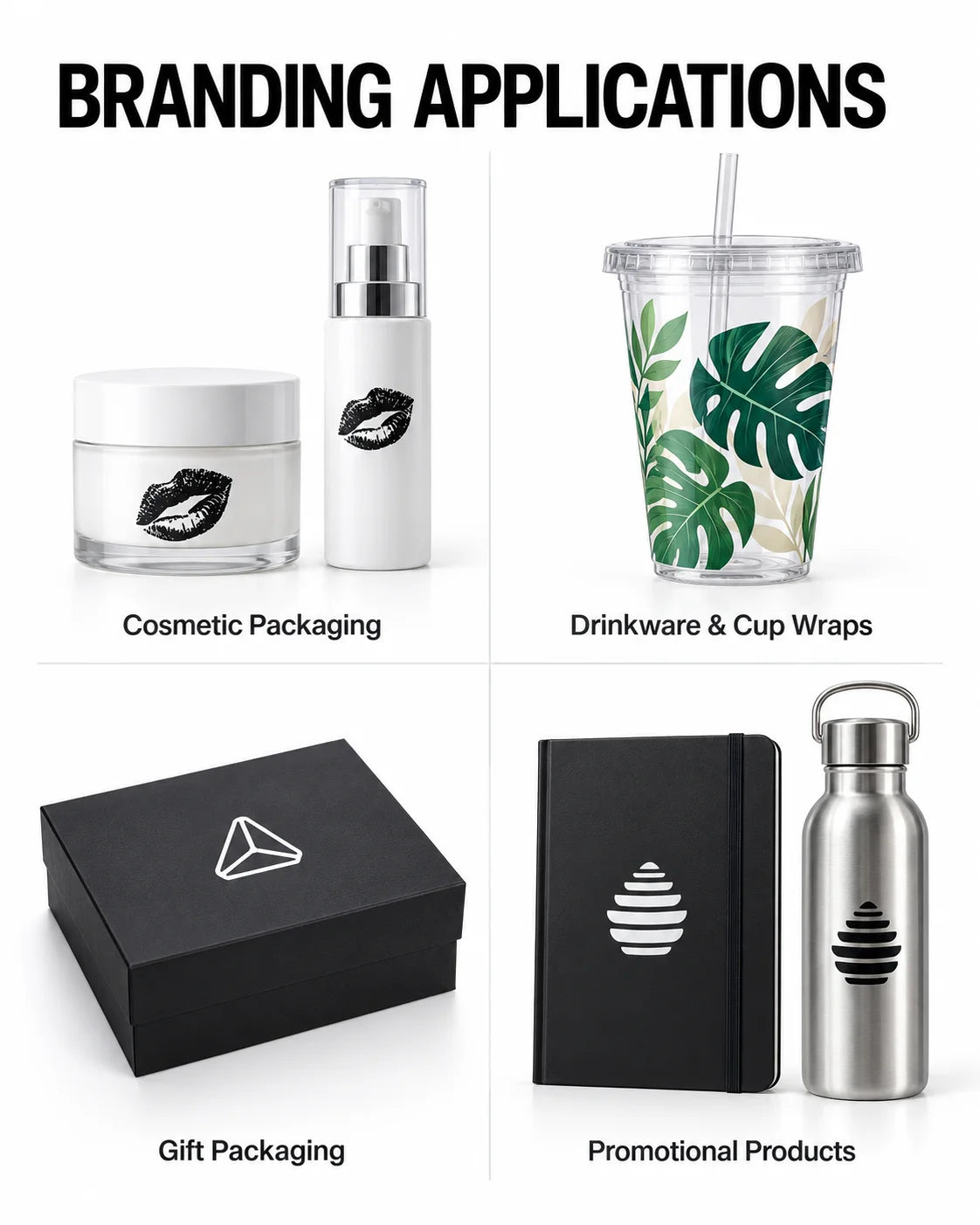 UV transfer branding on cosmetic packaging, drinkware, gift packaging and promotional products