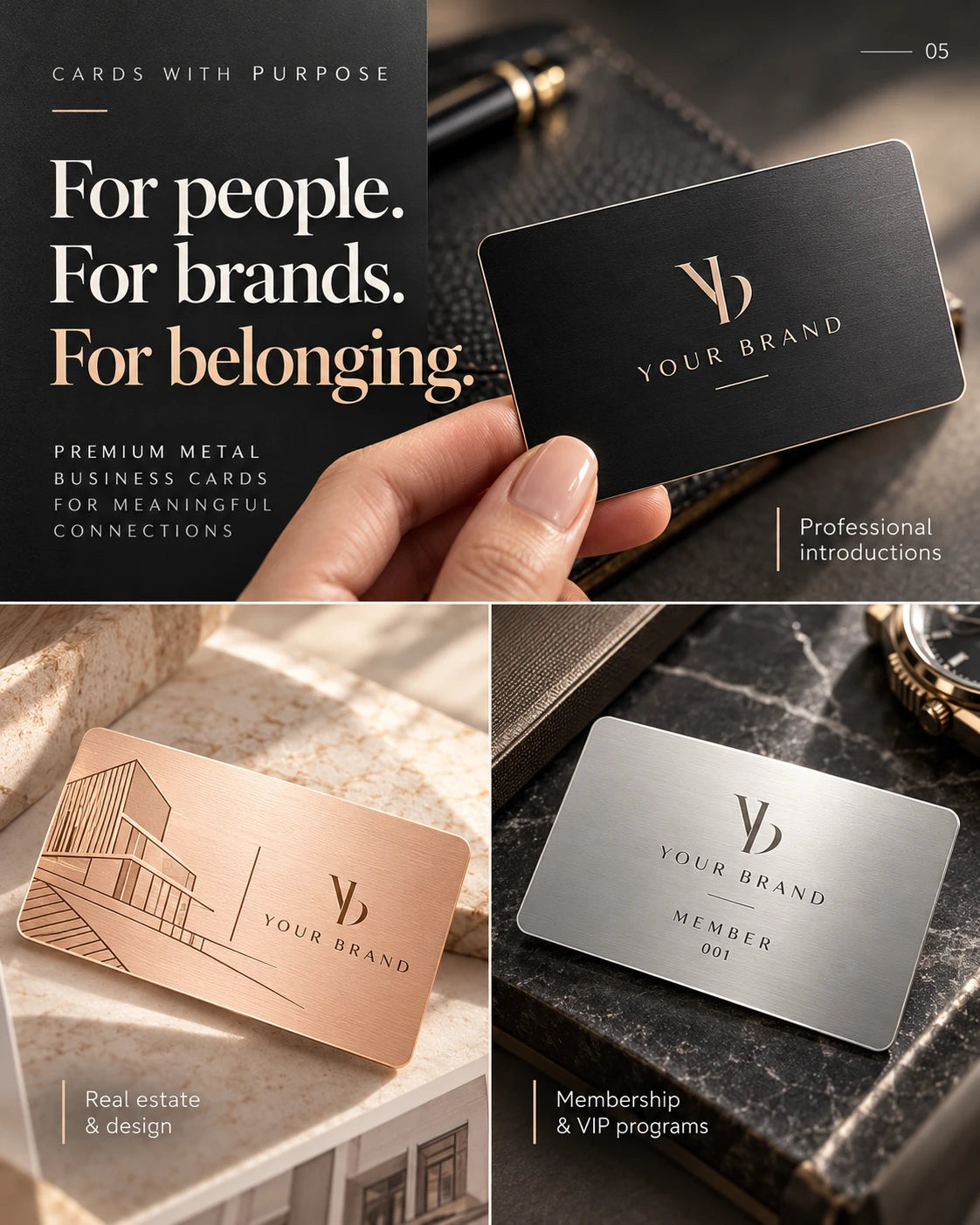 Metal business cards presented for business networking, brand introductions and membership applications
