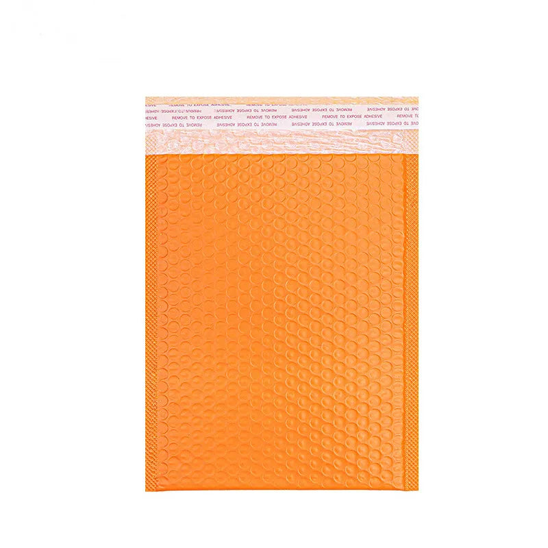 Orange bubble mailing envelope with a pale peel-off adhesive strip