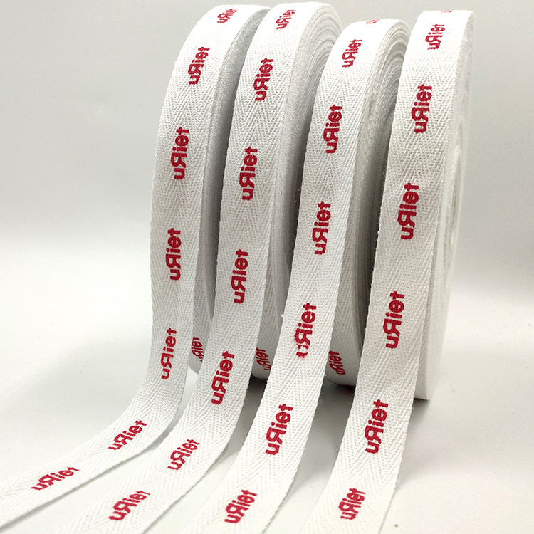 Custom Printed Logo Garment Cotton Tape Webbing | Branded Cotton Twill Tape for Apparel & Packaging