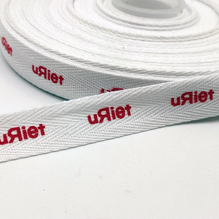 Custom Printed Logo Garment Cotton Tape Webbing | Branded Cotton Twill Tape for Apparel & Packaging