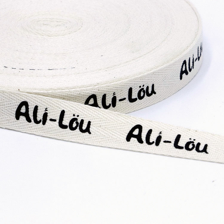 Custom Printed Logo Garment Cotton Tape Webbing | Branded Cotton Twill Tape for Apparel & Packaging