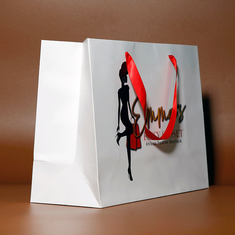 Custom White Luxury Ribbon Shopping Bag