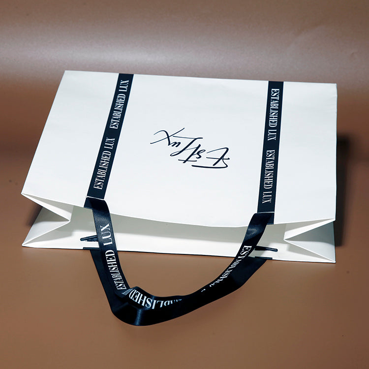 Custom White Gold Ribbon Shopping Bag