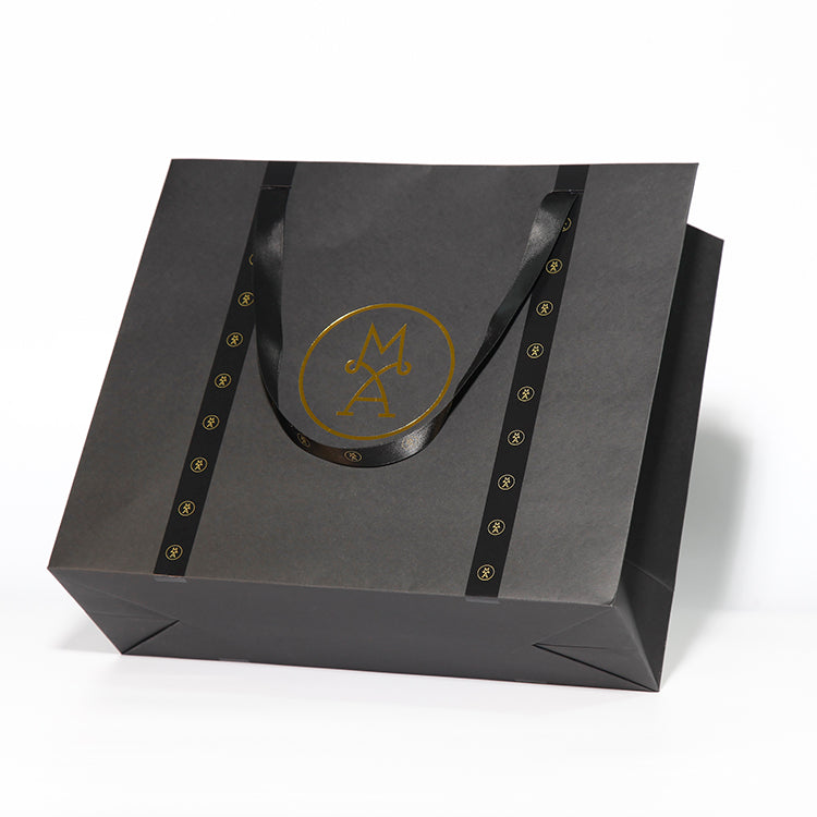 Custom Grey Ribbon Handle Shopping Bag