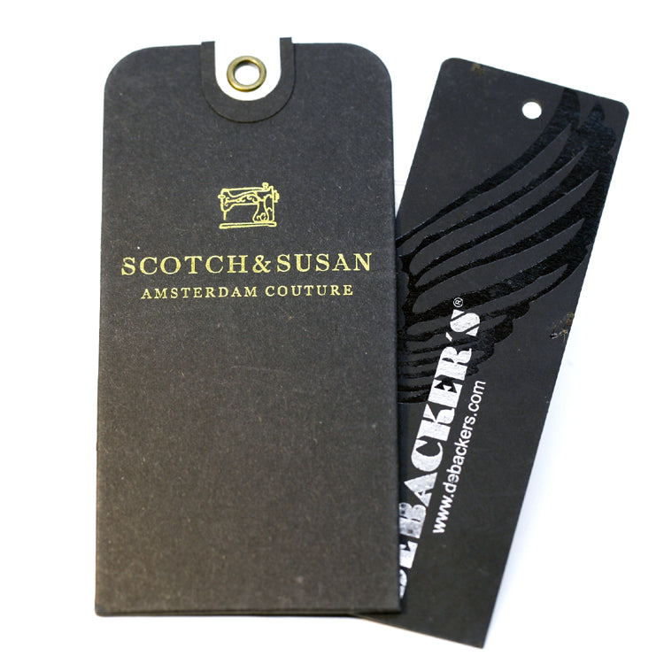 Custom Die-Cut Black Glitter Hang Tag – Gold Foil Monogram & Frosted Layer