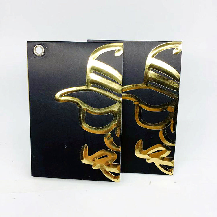 Custom Holographic Metal Hang Tag – Iridescent Film with Embossed Text & Die-Cut Medallion