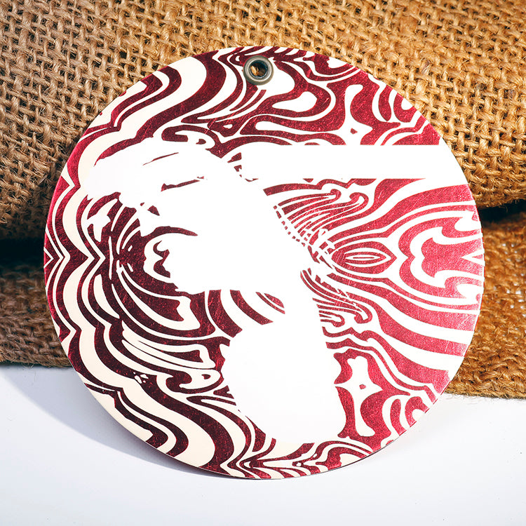 Custom Holographic Metal Hang Tag – Iridescent Film with Embossed Text & Die-Cut Medallion