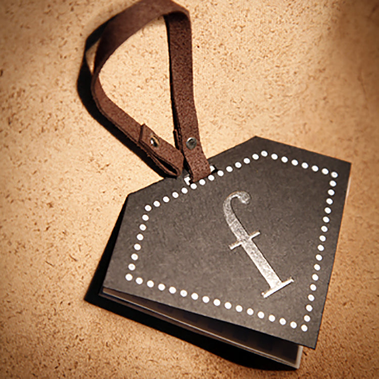 Custom Die-Cut Black Glitter Hang Tag – Gold Foil Monogram & Frosted Layer