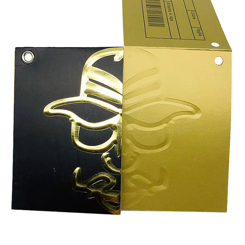 Custom Die-Cut Black Glitter Hang Tag – Gold Foil Monogram & Frosted Layer
