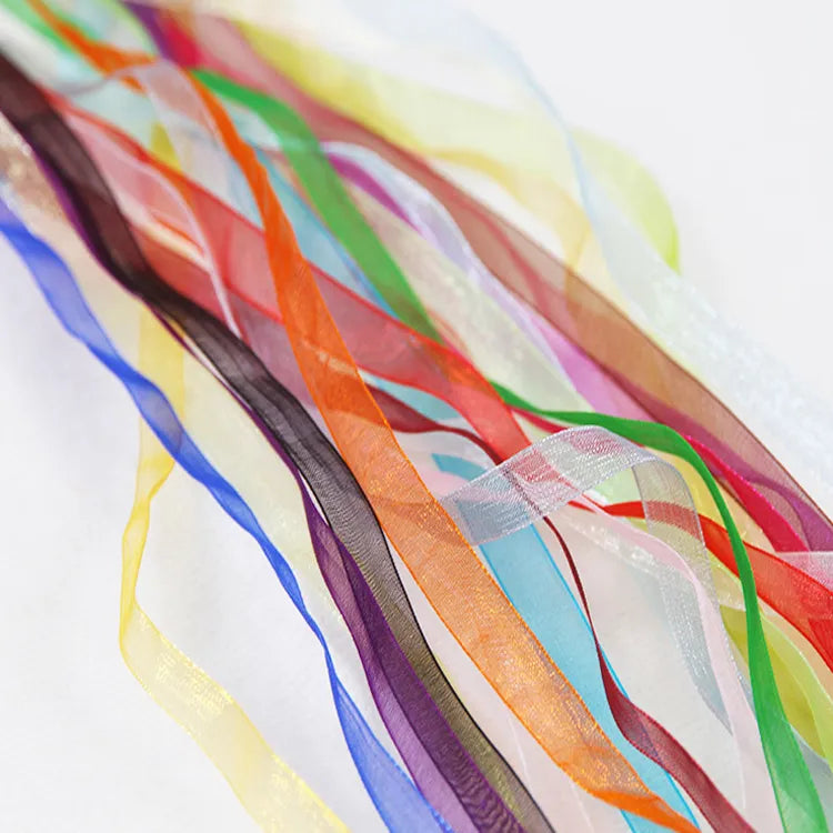 Colorful sheer ribbon streamers fluttering loosely for floral ties and gift box decoration