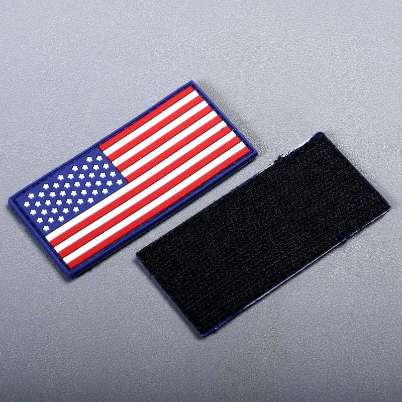Reverse side view showing heavy-duty Velcro hook-and-loop backing on tactical flag patch