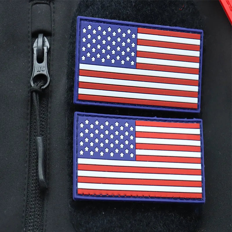 Close-up of dimensional 3D star and stripe relief on custom USA flag rubber patch