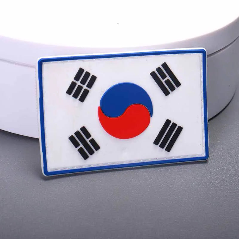 Custom South Korean flag PVC rubber patch with raised 3D design