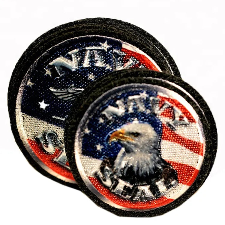 Custom circular embroidered American flag patch with eagle emblem and raised border