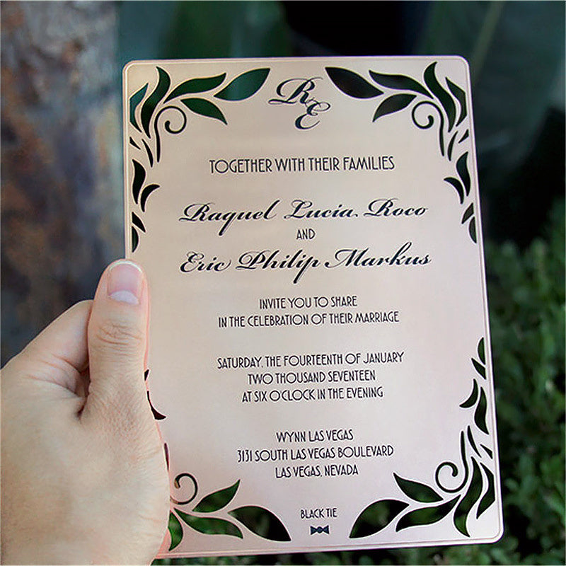 Rose Gold Metal Wedding Invitation Cards