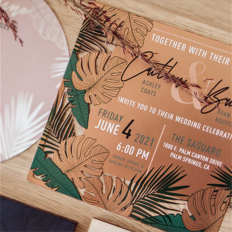 Rose Gold Metal Wedding Invitation Cards