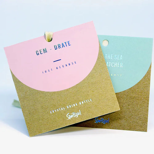 Mint and pink color block cards for boutique presentation