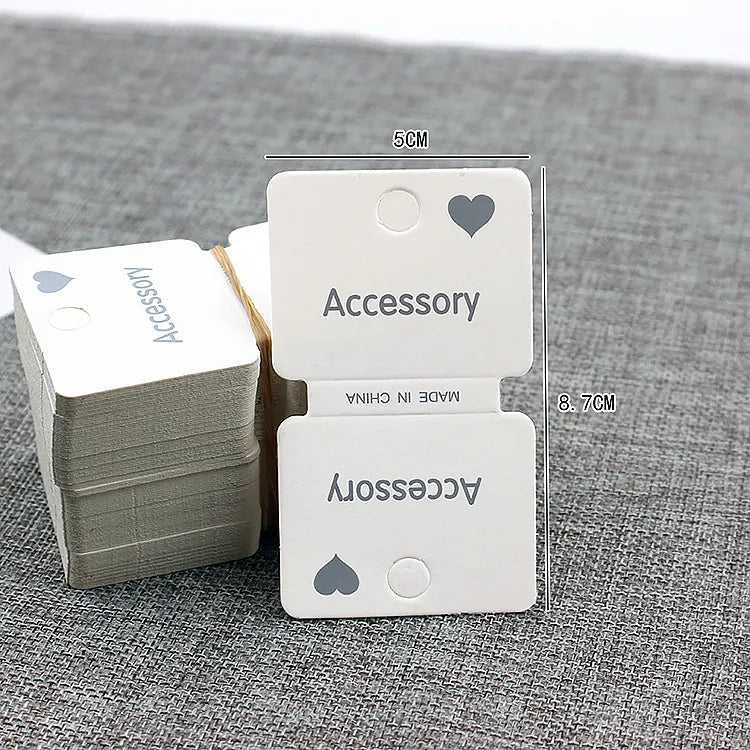 Wide foldover accessory packaging cards with hanging slot and heart motif