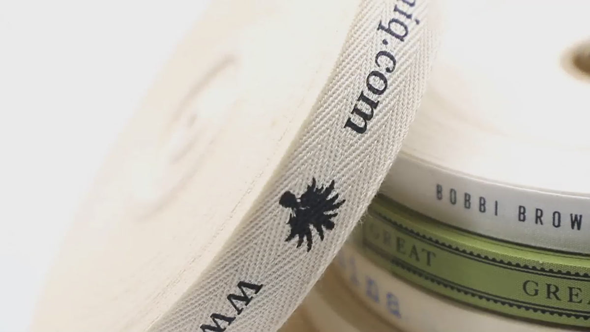 Custom Printed Logo Garment Cotton Tape Webbing | Branded Cotton Twill Tape for Apparel & Packaging